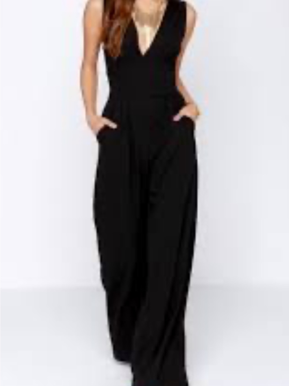 BB Dakota Black Sleeveless V-Neck Wide-Leg Jumpsuit